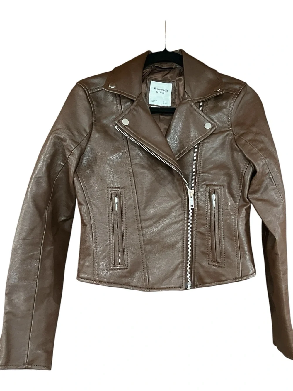 Abercrombie & Fitch Women's Brown Faux Leather Moto Jacket SizeS